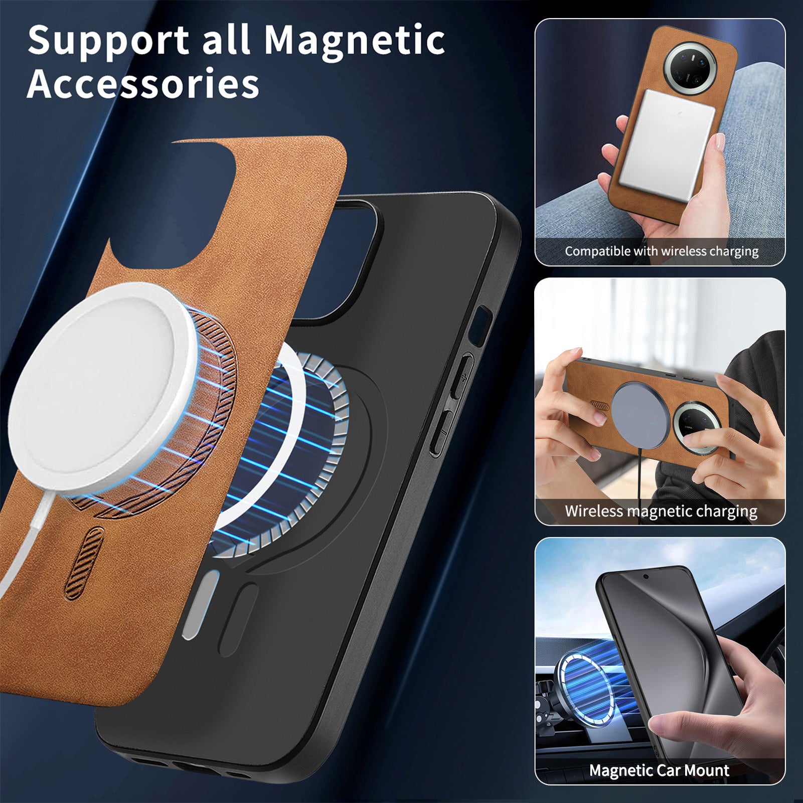 For Huawei Mate 70 Leather Back Case Compatible with MagSafe Skin-touch Phone Cover - Brown
