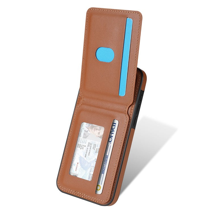 For iPhone 14 Case Compatible with MagSafe Detachable Card Holder Kickstand Leather Phone Back Cover - Brown