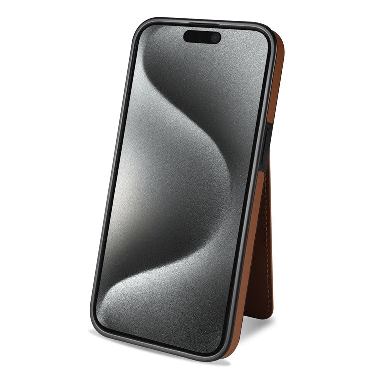 For iPhone 14 Case Compatible with MagSafe Detachable Card Holder Kickstand Leather Phone Back Cover - Brown