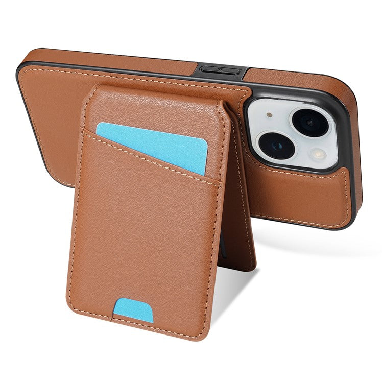 For iPhone 14 Case Compatible with MagSafe Detachable Card Holder Kickstand Leather Phone Back Cover - Brown