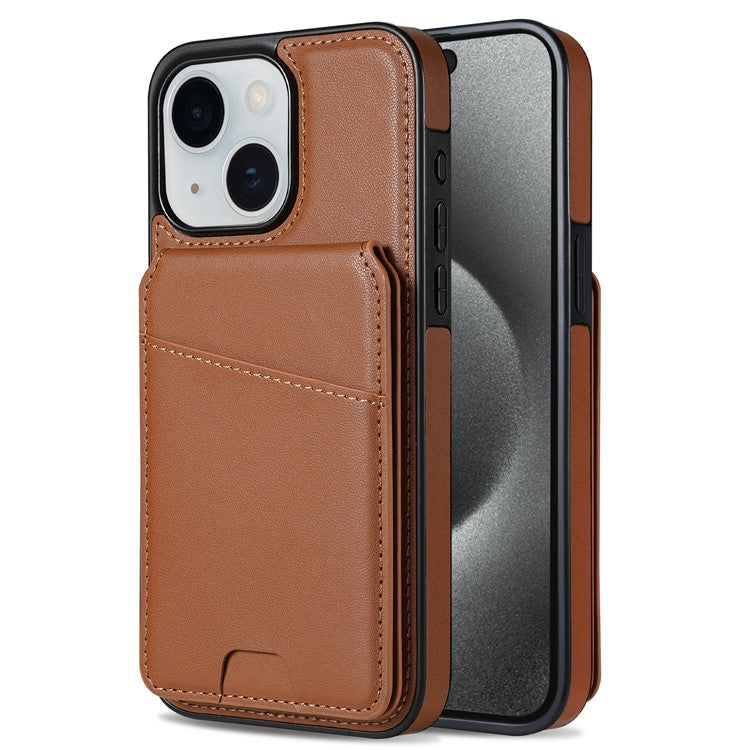 For iPhone 14 Case Compatible with MagSafe Detachable Card Holder Kickstand Leather Phone Back Cover - Brown