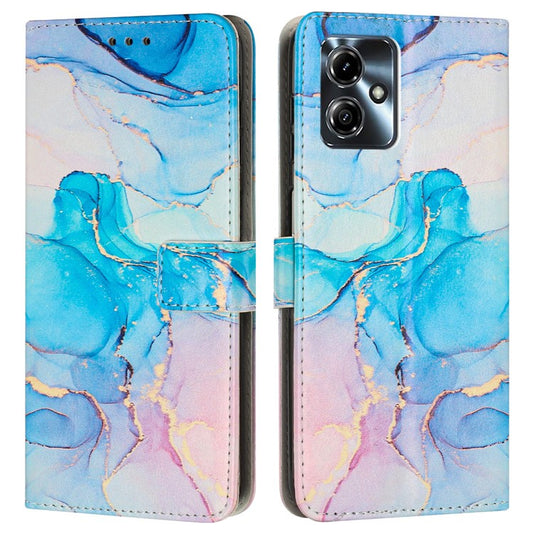 Stand Case for Motorola Moto G54 Power 5G / G14 4G / G54 5G / G64 5G Marble Pattern PU Leather Wallet Phone Cover - Pink  /  Green