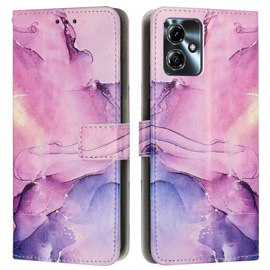 Stand Case for Motorola Moto G54 Power 5G / G14 4G / G54 5G / G64 5G Marble Pattern PU Leather Wallet Phone Cover - Purple