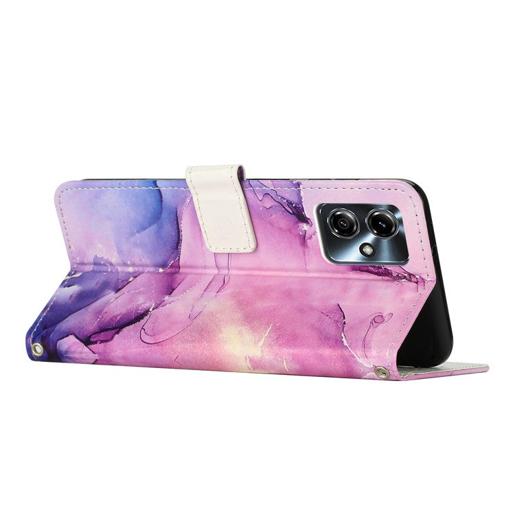 Stand Case for Motorola Moto G54 Power 5G / G14 4G / G54 5G / G64 5G Marble Pattern PU Leather Wallet Phone Cover - Purple