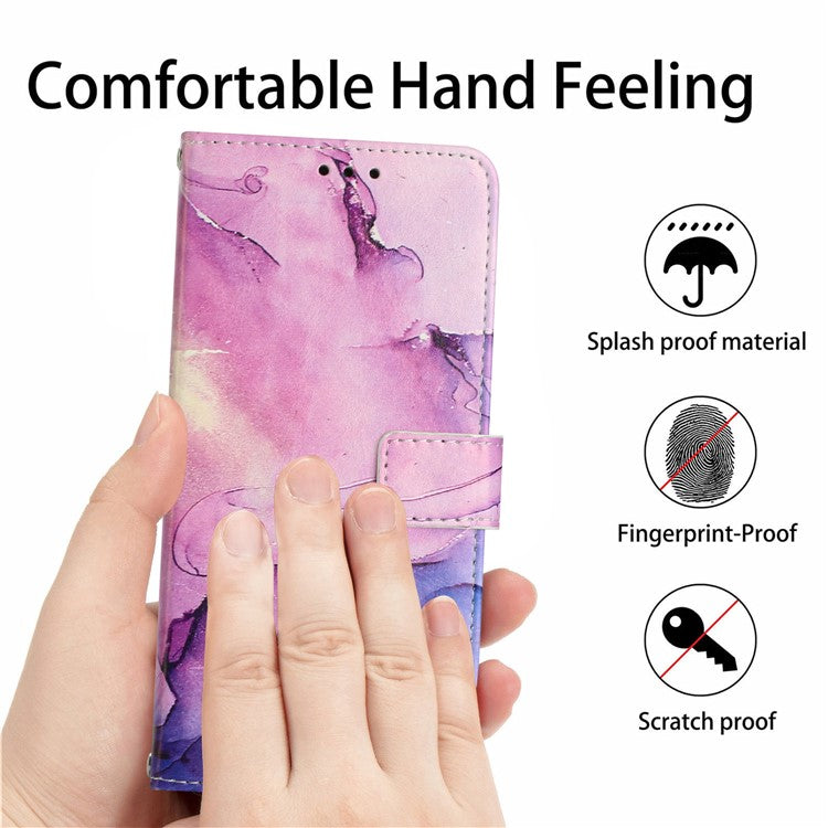 Stand Case for Motorola Moto G54 Power 5G / G14 4G / G54 5G / G64 5G Marble Pattern PU Leather Wallet Phone Cover - Purple