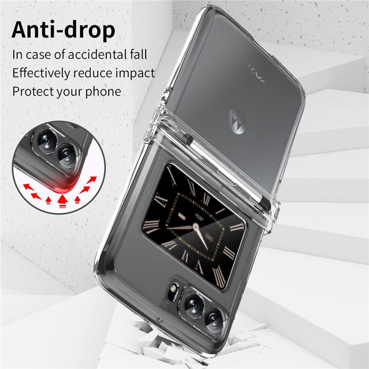 Macaron Series For Motorola Moto Razr 2022 5G Anti-drop Phone Case Skin-friendly PC Folding Phone Cover with Pen - Transparent