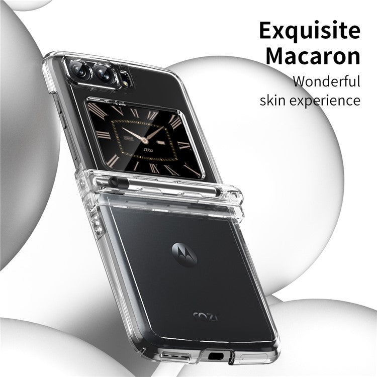 Macaron Series For Motorola Moto Razr 2022 5G Anti-drop Phone Case Skin-friendly PC Folding Phone Cover with Pen - Transparent