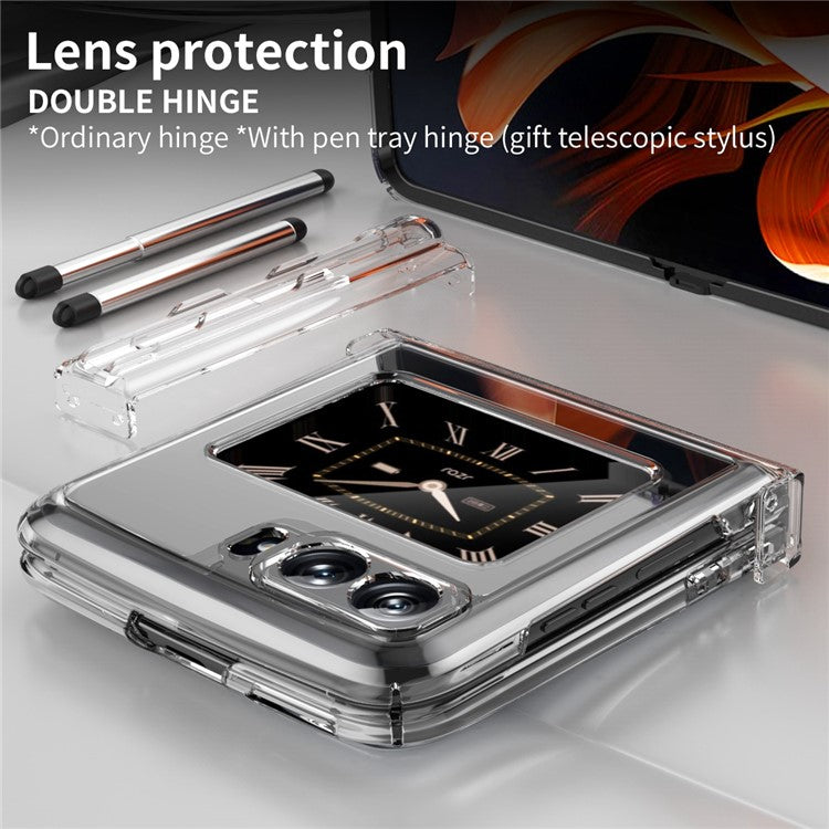 Macaron Series For Motorola Moto Razr 2022 5G Anti-drop Phone Case Skin-friendly PC Folding Phone Cover with Pen - Transparent