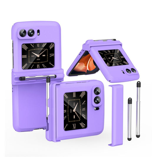Macaron Series For Motorola Moto Razr 2022 5G Anti-drop Phone Case Skin-friendly PC Folding Phone Cover with Pen - Purple