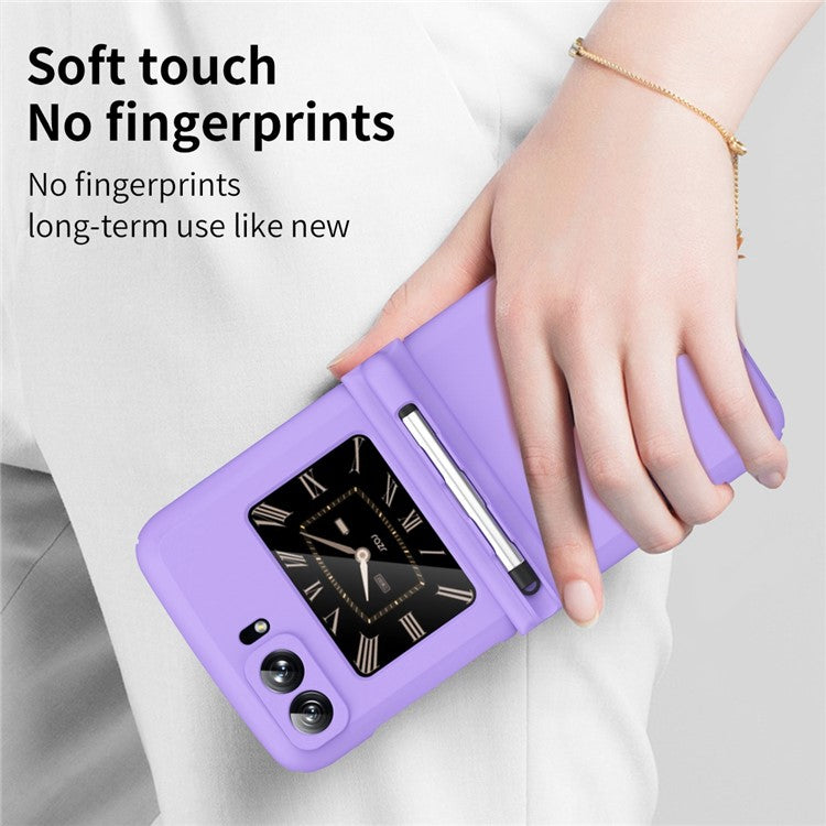 Macaron Series For Motorola Moto Razr 2022 5G Anti-drop Phone Case Skin-friendly PC Folding Phone Cover with Pen - Purple