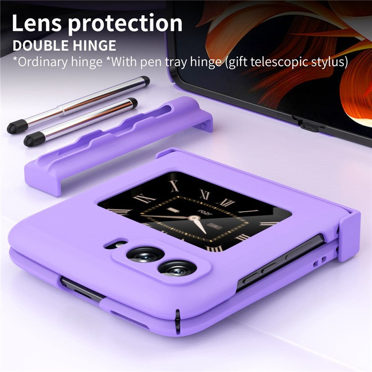 Macaron Series For Motorola Moto Razr 2022 5G Anti-drop Phone Case Skin-friendly PC Folding Phone Cover with Pen - Purple