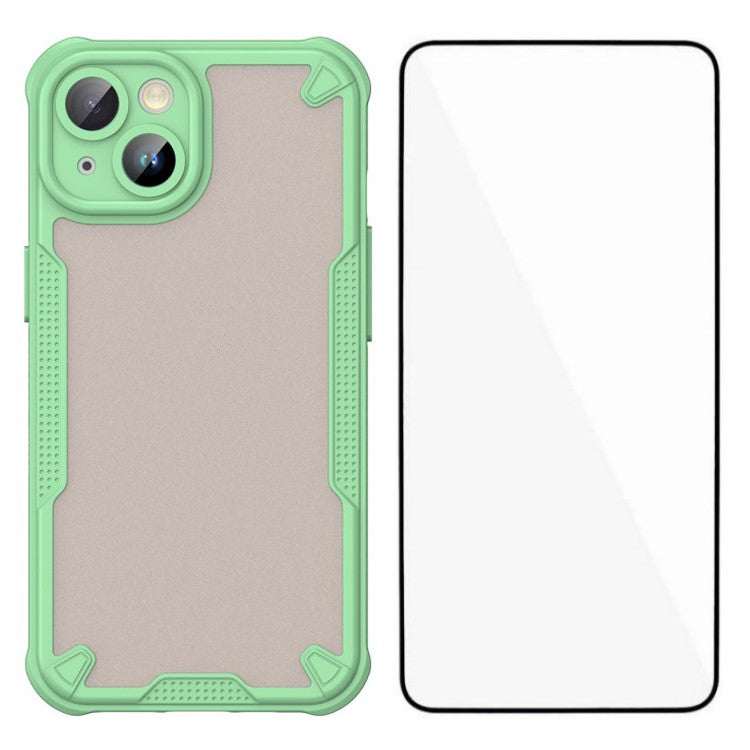 WANLONFENG MFFJ Series For iPhone 14 Case Anti Drop TPU Phone Back Cover with Screen Film - Green