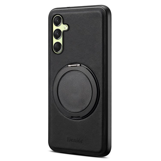 DENIOR A14 For Samsung Galaxy A16 5G / 4G Magnetic Case Rotary Kickstand Leather PC TPU Phone Cover - Black
