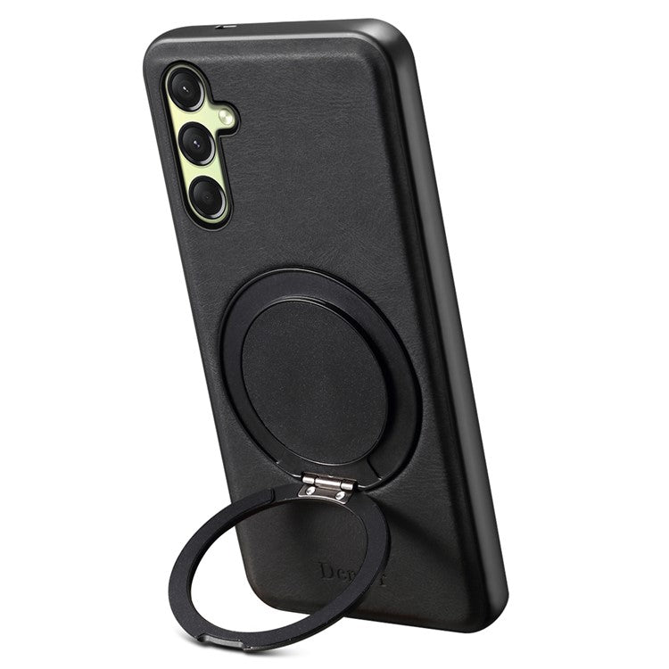 DENIOR A14 For Samsung Galaxy A16 5G / 4G Magnetic Case Rotary Kickstand Leather PC TPU Phone Cover - Black