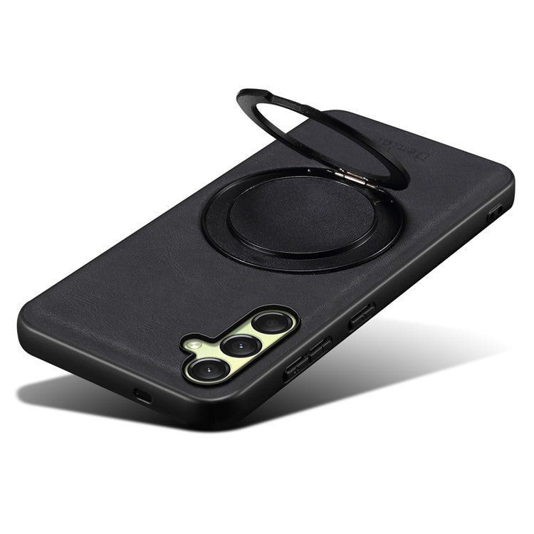 DENIOR A14 For Samsung Galaxy A16 5G / 4G Magnetic Case Rotary Kickstand Leather PC TPU Phone Cover - Black