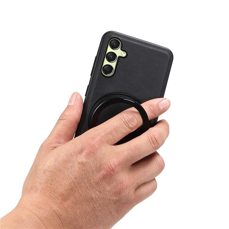 DENIOR A14 For Samsung Galaxy A16 5G / 4G Magnetic Case Rotary Kickstand Leather PC TPU Phone Cover - Black