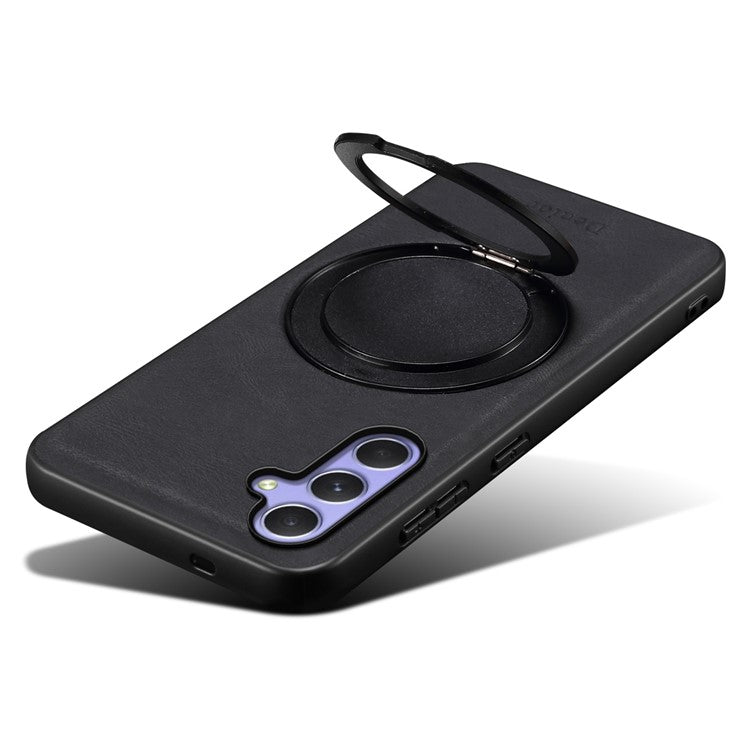 DENIOR A14 For Samsung Galaxy A35 5G Magnetic Case Rotary Kickstand Leather PC TPU Phone Cover - Black