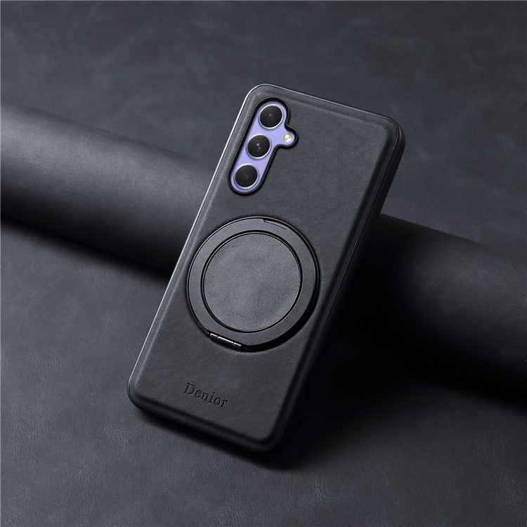 DENIOR A14 For Samsung Galaxy A35 5G Magnetic Case Rotary Kickstand Leather PC TPU Phone Cover - Black