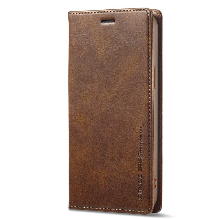 LC.IMEEKE For iPhone 14 Pro Max RFID Blocking Phone Case Magnetic Closure PU Leather Wallet Stand Cover - Brown