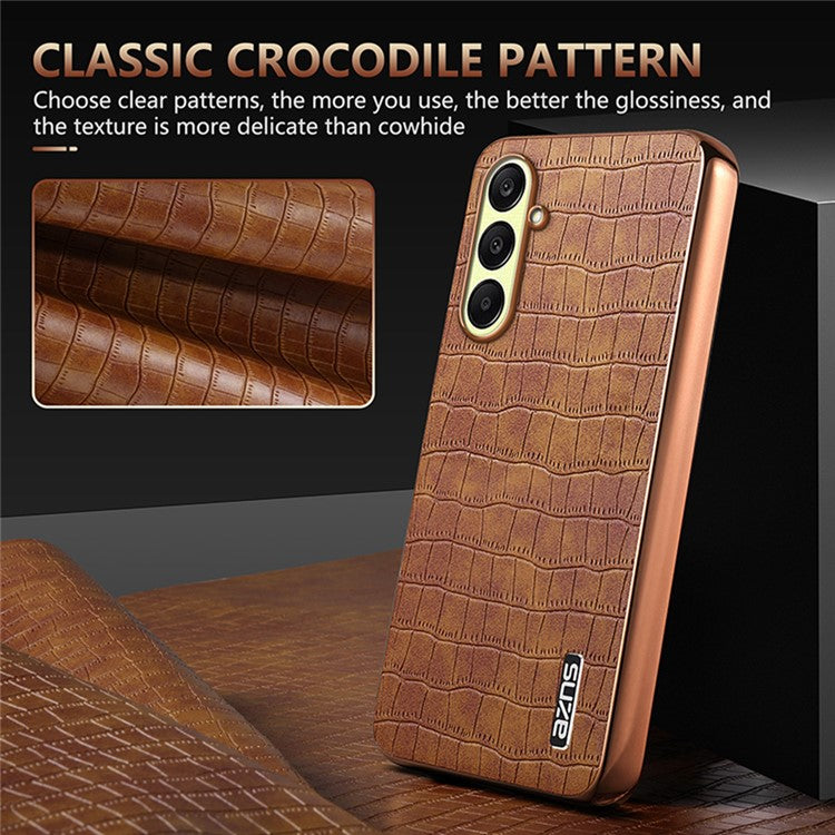 AZNS For Samsung Galaxy A26 5G Case Electroplating Crocodile Texture PU+TPU Phone Cover - Brown