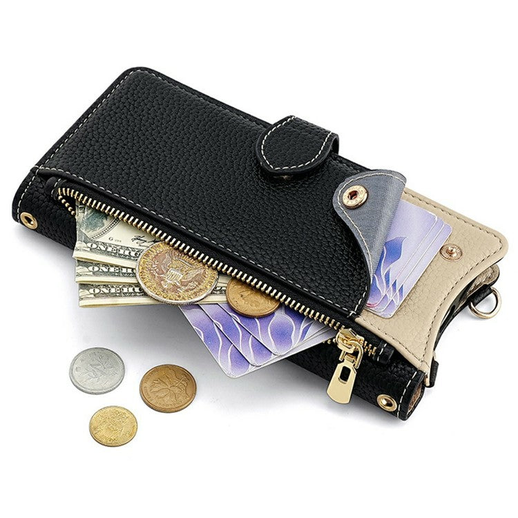 For Motorola Moto G35 5G Leather Case Wallet Stand Cover Irregular Tail Style with Chain Strap - Black