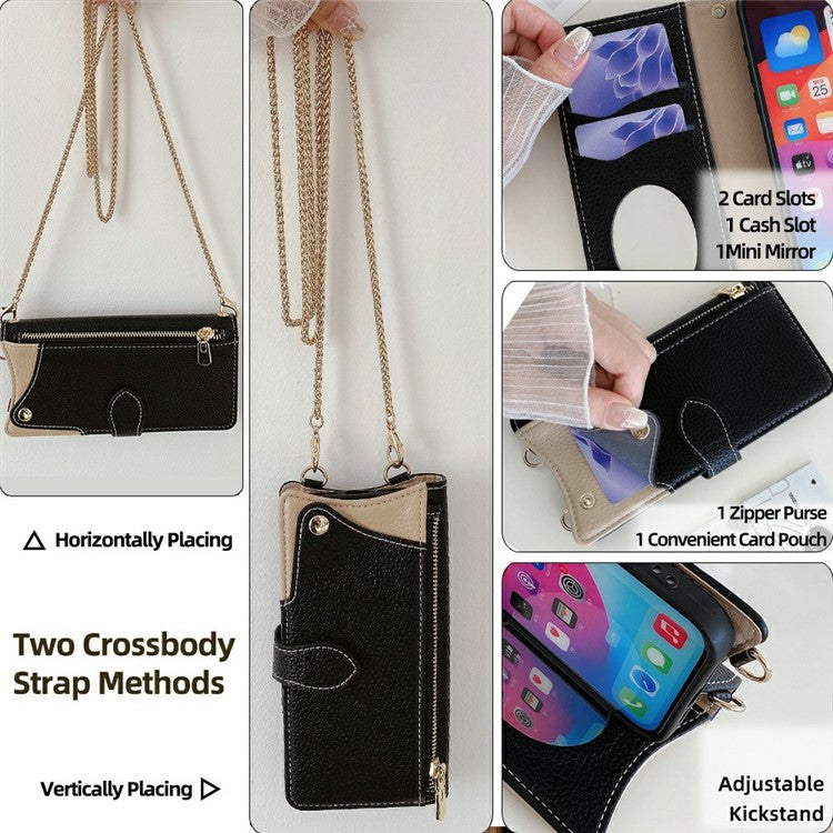 For Motorola Moto G35 5G Leather Case Wallet Stand Cover Irregular Tail Style with Chain Strap - Black