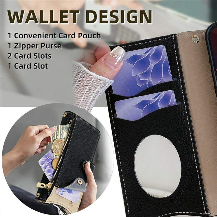 For Motorola Moto G35 5G Leather Case Wallet Stand Cover Irregular Tail Style with Chain Strap - Black