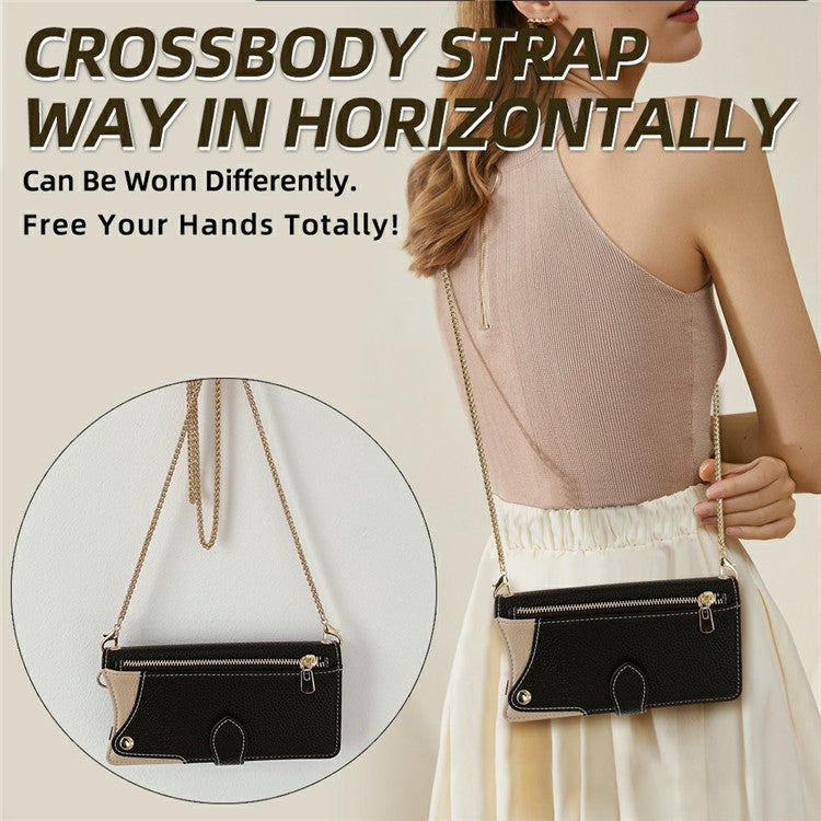 For Motorola Moto G35 5G Leather Case Wallet Stand Cover Irregular Tail Style with Chain Strap - Black