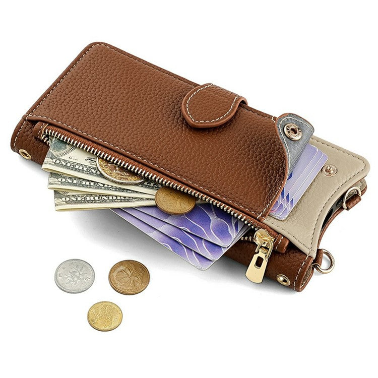 For Motorola Moto G55 5G Leather Case Wallet Stand Cover Irregular Tail Style with Chain Strap - Brown