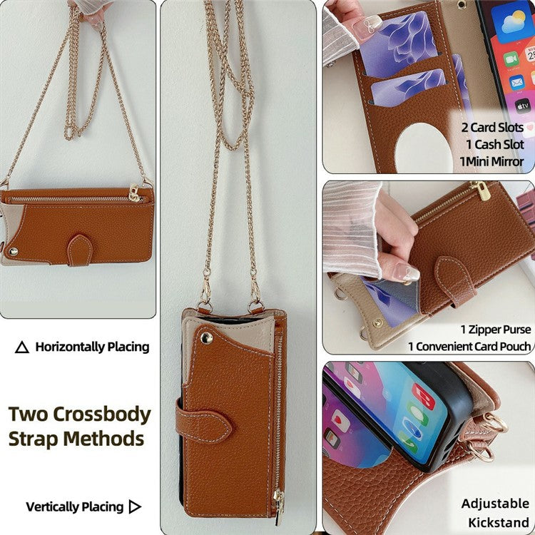 For Motorola Moto G55 5G Leather Case Wallet Stand Cover Irregular Tail Style with Chain Strap - Brown
