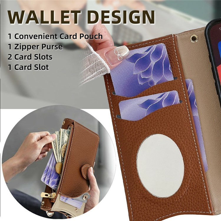 For Motorola Moto G55 5G Leather Case Wallet Stand Cover Irregular Tail Style with Chain Strap - Brown