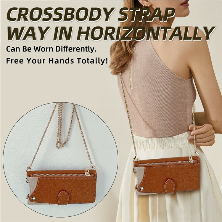For Motorola Moto G55 5G Leather Case Wallet Stand Cover Irregular Tail Style with Chain Strap - Brown