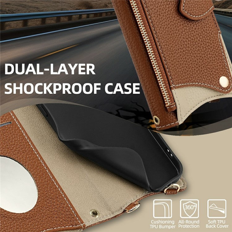 For Motorola Moto G55 5G Leather Case Wallet Stand Cover Irregular Tail Style with Chain Strap - Brown