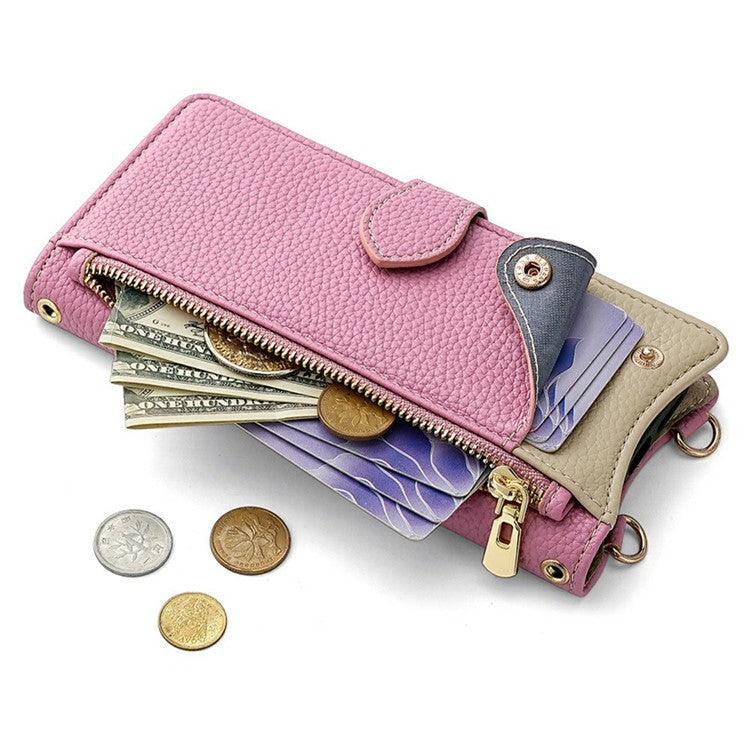 For Motorola Moto G55 5G Leather Case Wallet Stand Cover Irregular Tail Style with Chain Strap - Pink