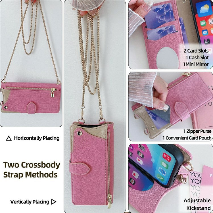 For Motorola Moto G55 5G Leather Case Wallet Stand Cover Irregular Tail Style with Chain Strap - Pink