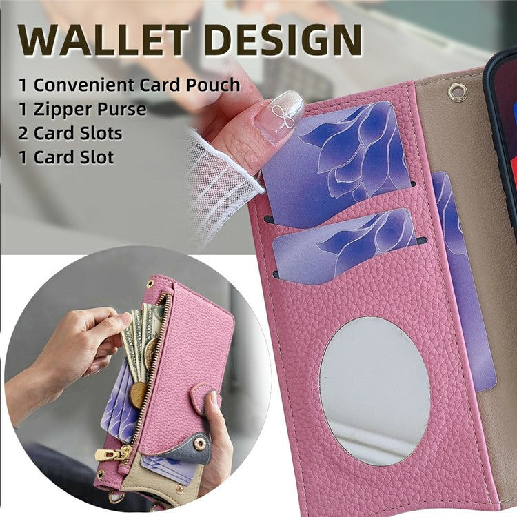 For Motorola Moto G55 5G Leather Case Wallet Stand Cover Irregular Tail Style with Chain Strap - Pink
