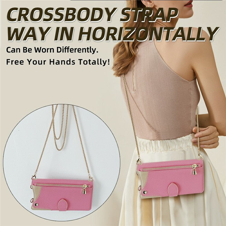 For Motorola Moto G55 5G Leather Case Wallet Stand Cover Irregular Tail Style with Chain Strap - Pink