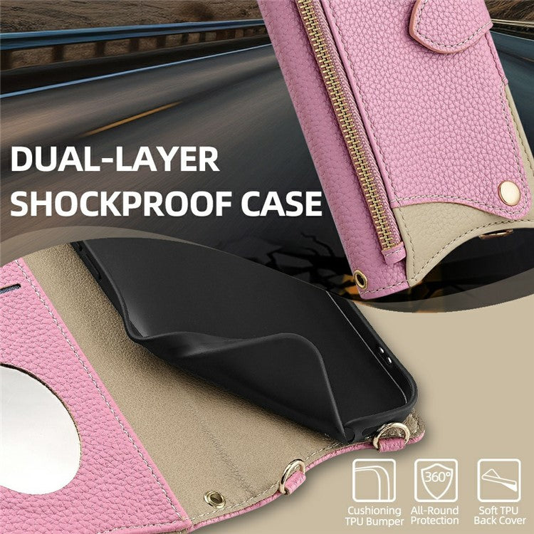 For Motorola Moto G55 5G Leather Case Wallet Stand Cover Irregular Tail Style with Chain Strap - Pink