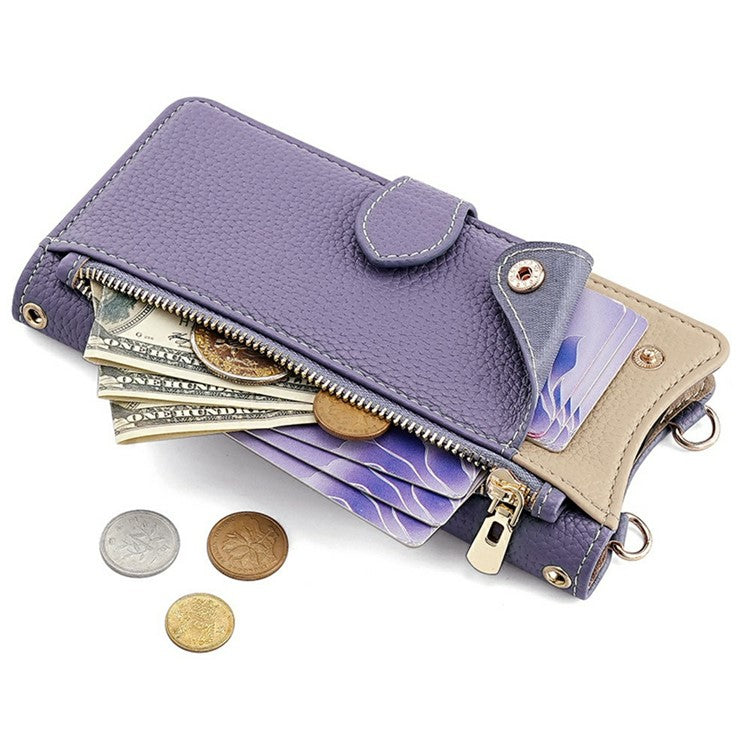 For Motorola Moto G55 5G Leather Case Wallet Stand Cover Irregular Tail Style with Chain Strap - Purple