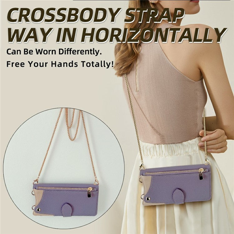 For Motorola Moto G55 5G Leather Case Wallet Stand Cover Irregular Tail Style with Chain Strap - Purple