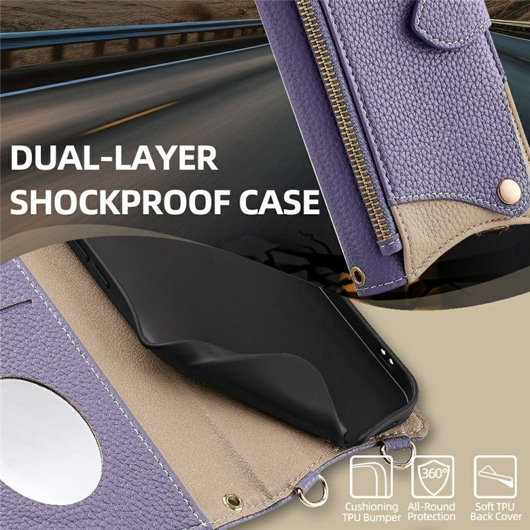 For Motorola Moto G55 5G Leather Case Wallet Stand Cover Irregular Tail Style with Chain Strap - Purple
