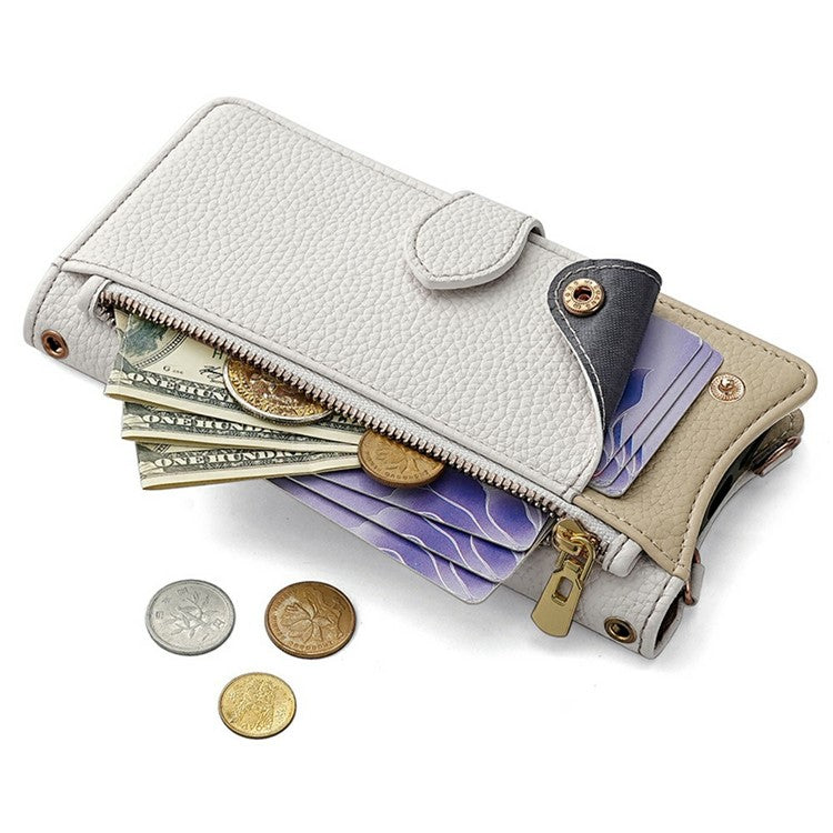 For Motorola Moto G55 5G Leather Case Wallet Stand Cover Irregular Tail Style with Chain Strap - White