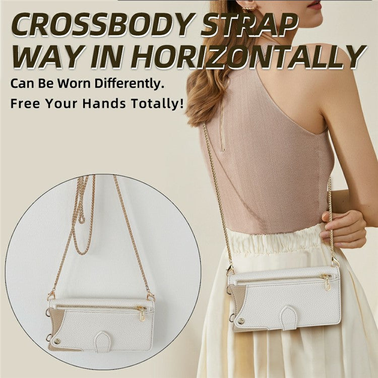 For Motorola Moto G55 5G Leather Case Wallet Stand Cover Irregular Tail Style with Chain Strap - White