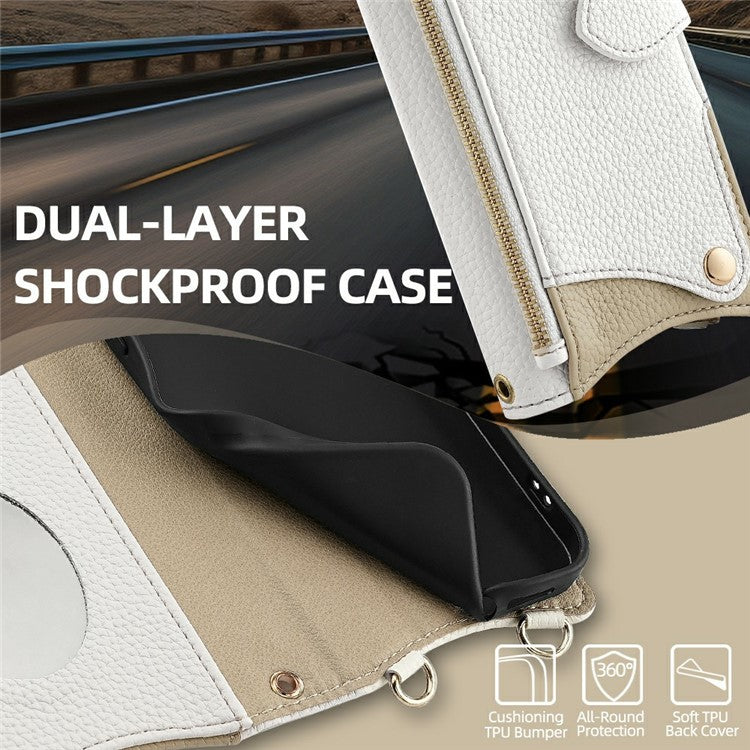 For Motorola Moto G55 5G Leather Case Wallet Stand Cover Irregular Tail Style with Chain Strap - White