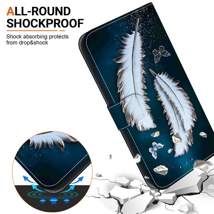 For Motorola Moto G35 5G Case Pattern Printing Anti-Drop Leather Flip Wallet Phone Cover with Lanyard - White Butterfly Feather