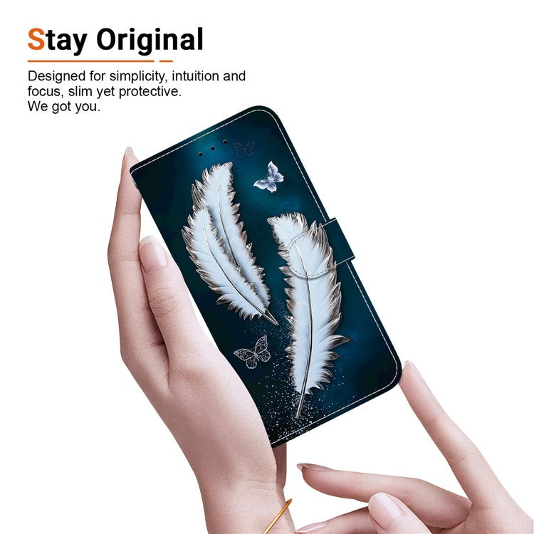 For Motorola Moto G35 5G Case Pattern Printing Anti-Drop Leather Flip Wallet Phone Cover with Lanyard - White Butterfly Feather