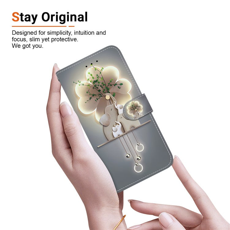 For Motorola Moto G35 5G Case Pattern Printing Anti-Drop Leather Flip Wallet Phone Cover with Lanyard - Three Elephants