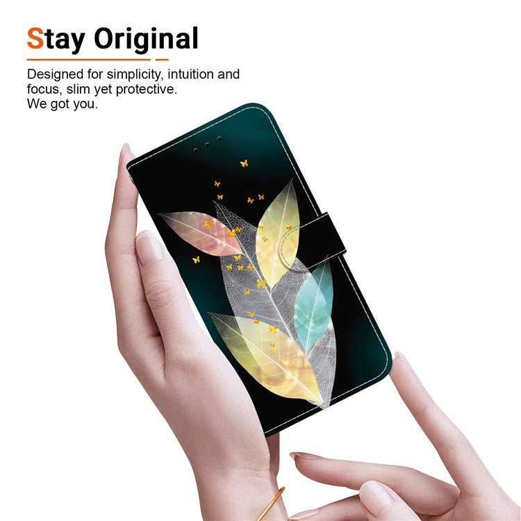 For Motorola Moto G35 5G Case Pattern Printing Anti-Drop Leather Flip Wallet Phone Cover with Lanyard - Colored Leaves