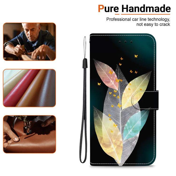 For Motorola Moto G35 5G Case Pattern Printing Anti-Drop Leather Flip Wallet Phone Cover with Lanyard - Colored Leaves