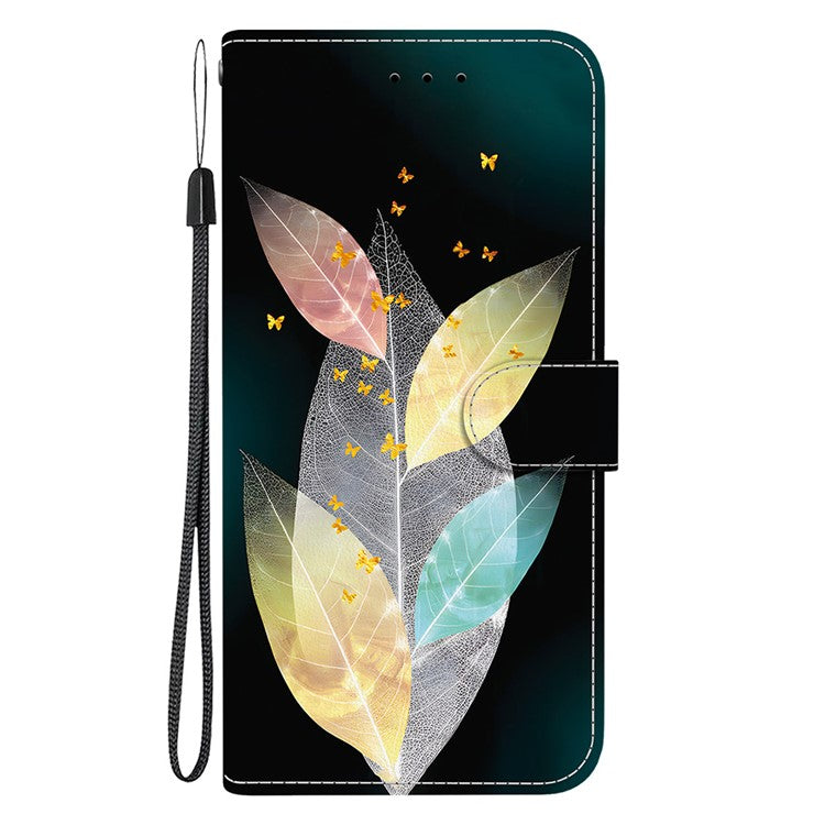 For Motorola Moto G35 5G Case Pattern Printing Anti-Drop Leather Flip Wallet Phone Cover with Lanyard - Colored Leaves